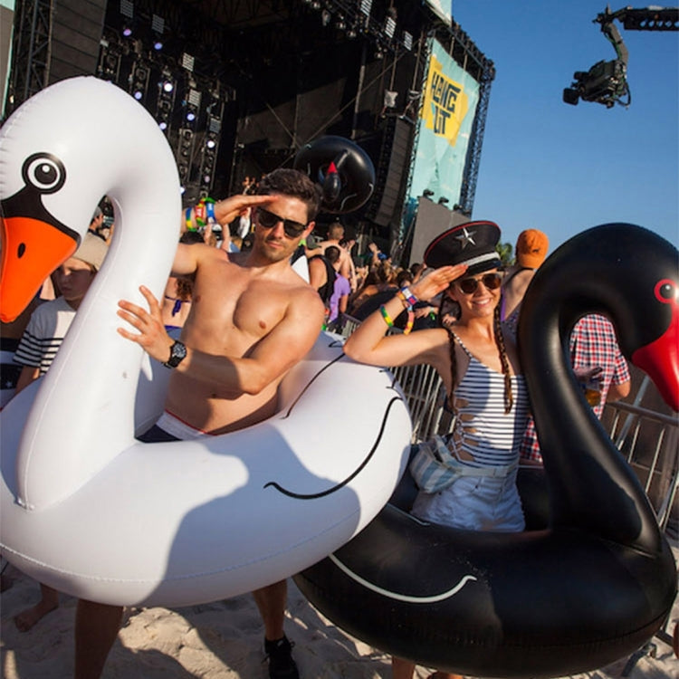 Swan Shaped Inflatable Floating Swimming Safety Pool Ring, Inflated Size: 110cm, 110cm Swan Black