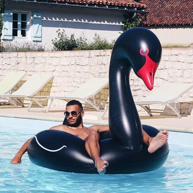 Swan Shaped Inflatable Floating Swimming Safety Pool Ring, Inflated Size: 110cm, 110cm Swan Black 110cm Swan Black Black