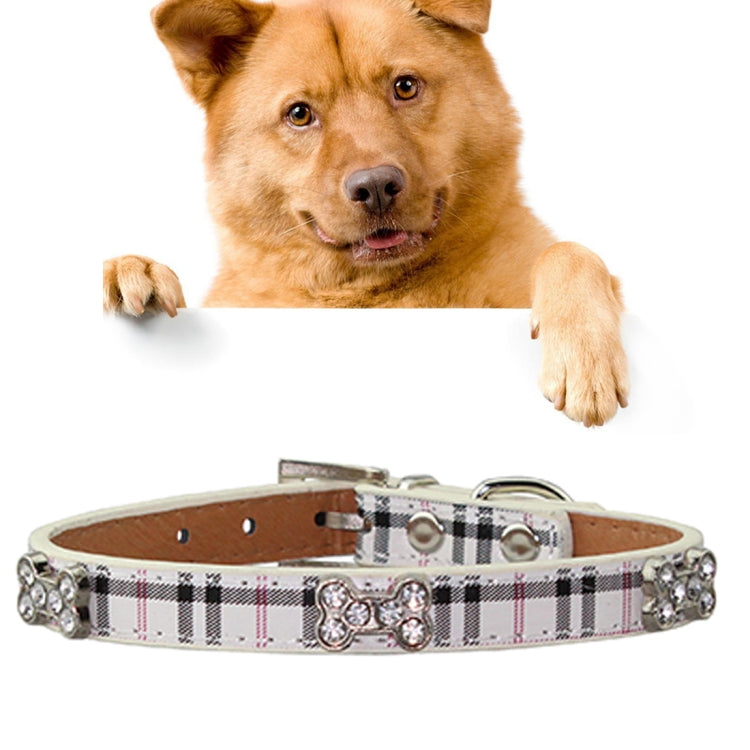 PU Leather with Bone Designs Pet Dog Collar Pet Products, Size: S, 1.5 * 37cm, Size: S Size: S Beige