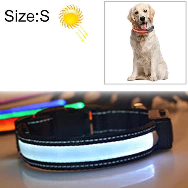 Medium and Large Dog Pet Solar + USB Charging LED Light Collar, Neck Circumference Size: S, 35-40cm, Size: S – Durable Build, Easy to Use Size: S White