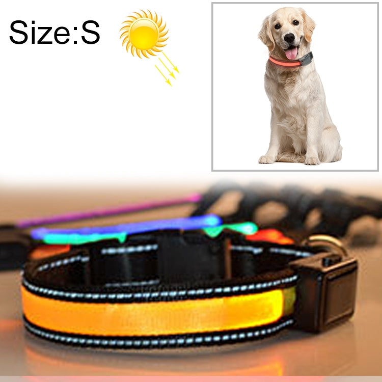 Medium and Large Dog Pet Solar + USB Charging LED Light Collar, Neck Circumference Size: S, 35-40cm, Size: S – Durable Build, Easy to Use Size: S Yellow