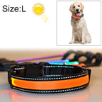 Medium and Large Dog Pet Solar + USB Charging LED Light Collar, Neck Circumference Size: L, 50-60cm, Size: L Size: L Orange