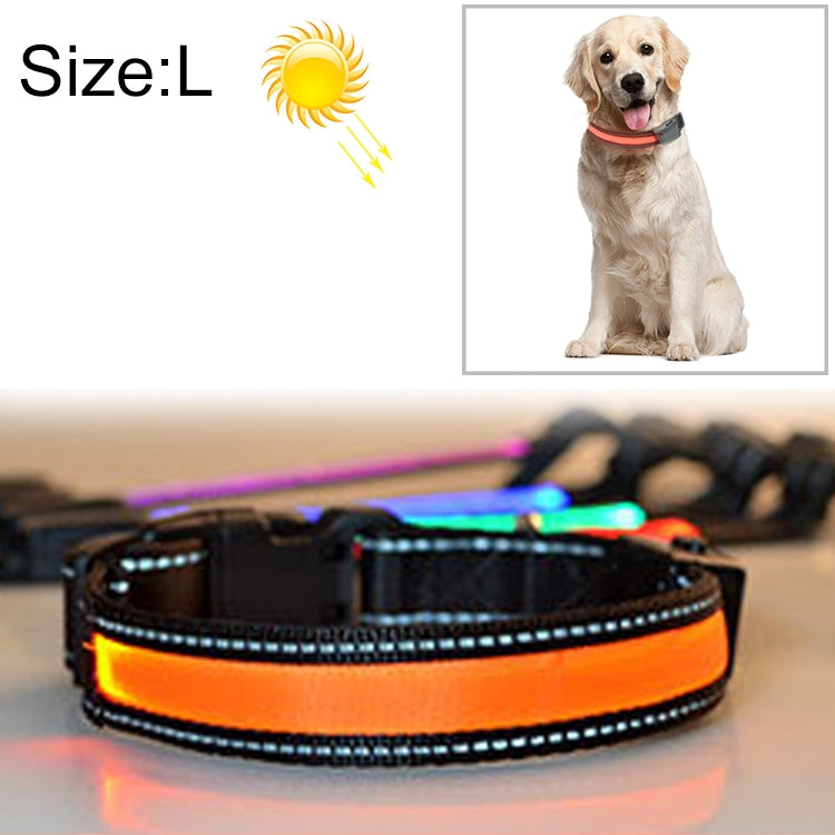 Medium and Large Dog Pet Solar + USB Charging LED Light Collar, Neck Circumference Size: L, 50-60cm, Size: L Size: L Orange