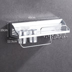 50cm 2 Cups 8 Hooks Multi-function Kitchen Punching-free Wall-mounted Plastic Edge Condiment Holder Storage Rack, 50cm Punching-free Plastic Edge