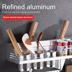 50cm 2 Cups 8 Hooks Multi-function Kitchen Punching-free Wall-mounted Plastic Edge Condiment Holder Storage Rack, 50cm Punching-free Plastic Edge