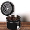 800ml Stainless Steel Sealed Food Coffee Grounds Bean Storage Container with Built-in CO2 Gas Vent Valve & Calendar Black