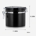 800ml Stainless Steel Sealed Food Coffee Grounds Bean Storage Container with Built-in CO2 Gas Vent Valve & Calendar