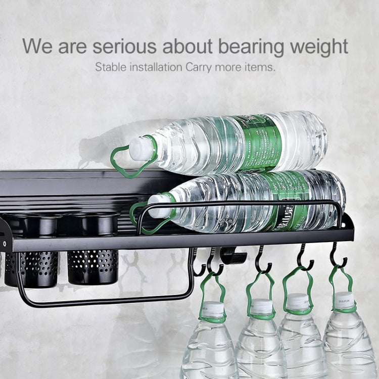 A Version 50cm 1 Cup 8 Hooks Kitchen Multi-function Wall-mounted Condiment Storage Rack, A Version 50cm 1 Cup
