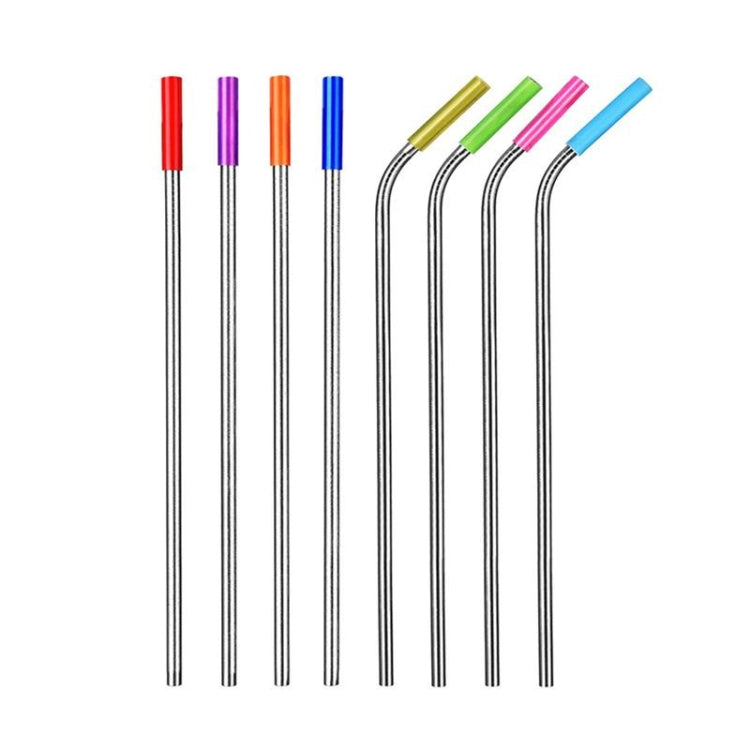 8pcs Reusable Silicone Tips Stainless Steel Drinking Straws + 2pcs Cleaner Brushes Set Kit with Cashmere Bag, 215*6mm, 215*6mm