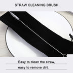 8pcs Reusable Silicone Tips Stainless Steel Drinking Straws + 2pcs Cleaner Brushes Set Kit with Cashmere Bag, 215*6mm, 215*6mm