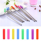 8pcs Reusable Silicone Tips Stainless Steel Drinking Straws + 2pcs Cleaner Brushes Set Kit with Cashmere Bag, 215*6mm, 215*6mm