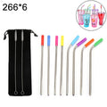 8 PCS Reusable Silicone Tips Stainless Steel Drinking Straws + 2 PCS Cleaner Brushes Set Kit with Cashmere Bag, 266*6mm, 266*6mm 266*6mm