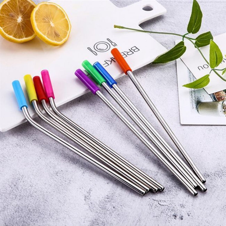 8 PCS Reusable Silicone Tips Stainless Steel Drinking Straws + 2 PCS Cleaner Brushes Set Kit with Cashmere Bag, 266*6mm, 266*6mm