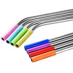 8 PCS Reusable Silicone Tips Stainless Steel Drinking Straws + 2 PCS Cleaner Brushes Set Kit with Cashmere Bag, 266*6mm, 266*6mm