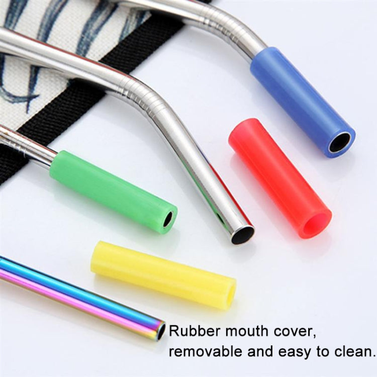 8 PCS Reusable Silicone Tips Stainless Steel Drinking Straws + 2 PCS Cleaner Brushes Set Kit with Cashmere Bag, 266*6mm, 266*6mm