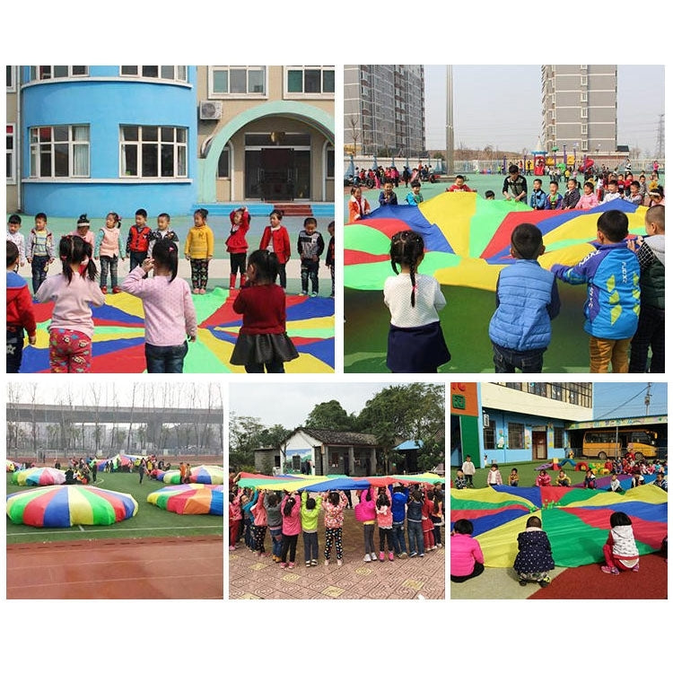 7m Children Outdoor Game Exercise Sport Toys Rainbow Umbrella Parachute Play Fun Toy with 16 Handle Straps for Families / Kindergartens / Amusement Parks, 7m 16 Handle Straps
