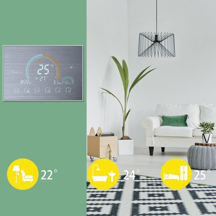 BHT-8000-GALW-SS Brushed Stainless Steel Mirror Control Water Heating Energy-saving and Environmentally-friendly Smart Home Negative Display LCD Screen Round Room Thermostat with WiFi, with WiFi – Durable Build, Easy to Use