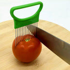 Stainless Steel Vegetable Onion Cutter Holder Meat Needle Kitchen Tools, Green, Blue, White Green Green