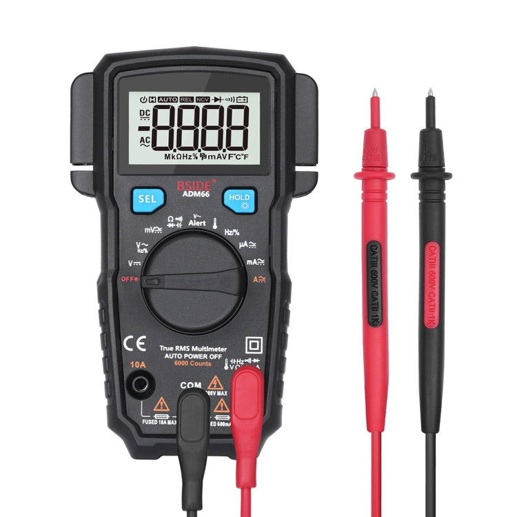 BSIDE ADM66 Handheld Household 6000 Count AC / DC Current Voltage Capacitor Automatic Range Multimeter with LCD Backlight & Card Slot Function – Card Slot Default Title