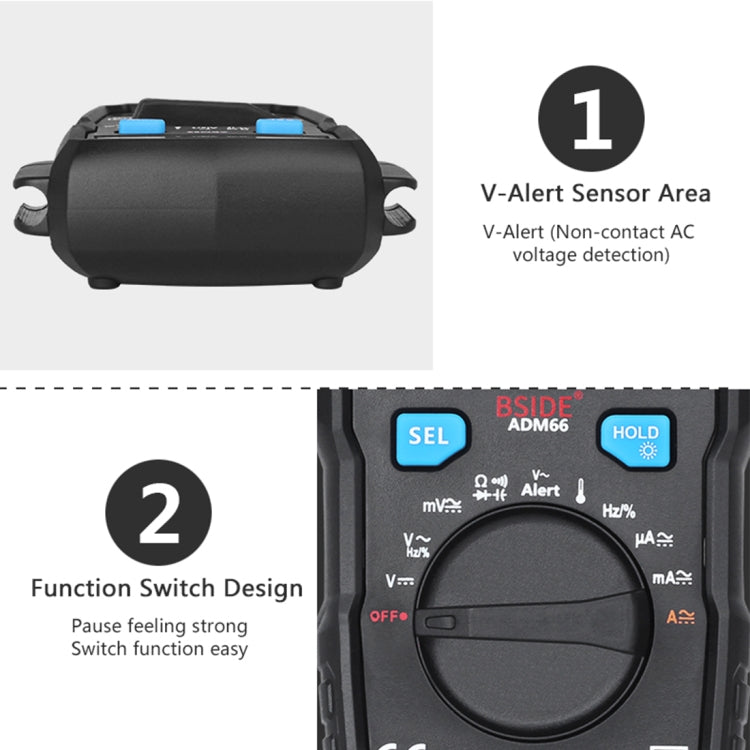 BSIDE ADM66 Handheld Household 6000 Count AC / DC Current Voltage Capacitor Automatic Range Multimeter with LCD Backlight & Card Slot Function – Card Slot
