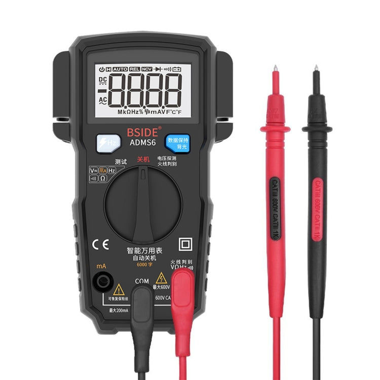 BSIDE ADMS6 High-precision Fully Automatic Small Digital Intelligent Multimeter with HD Digital Display & Shockproof Cover, Support Function Range Switch & Double-sided Pen Holder Black
