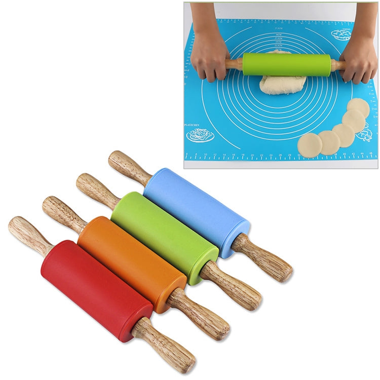 kn055 Solid Wooden Handle Silicone Rolling Pin Non-stick Food Dumpling Stick, Length: 23cm, Random Color Delivery, 23cm 23cm