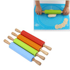 kn055 Solid Wooden Handle Silicone Rolling Pin Non-stick Food Dumpling Stick, Length: 29cm, Random Color Delivery, 29cm 29cm