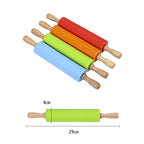 kn055 Solid Wooden Handle Silicone Rolling Pin Non-stick Food Dumpling Stick, Length: 29cm, Random Color Delivery, 29cm