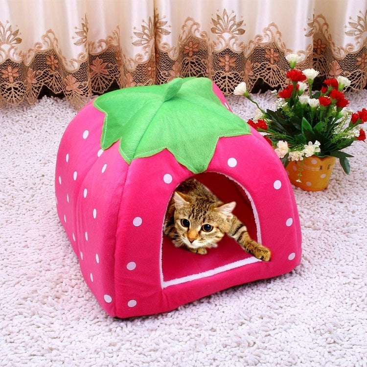 Strawberry Shaped Foldable Short Plush Pet House Nest, Size: S, Purple, Size S, Red, Size S, Pink, Size S, Blue, Size S