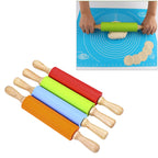 kn055 Solid Wooden Handle Silicone Rolling Pin Non-stick Food Dumpling Stick, Length: 38cm, Random Color Delivery, 38cm 38cm
