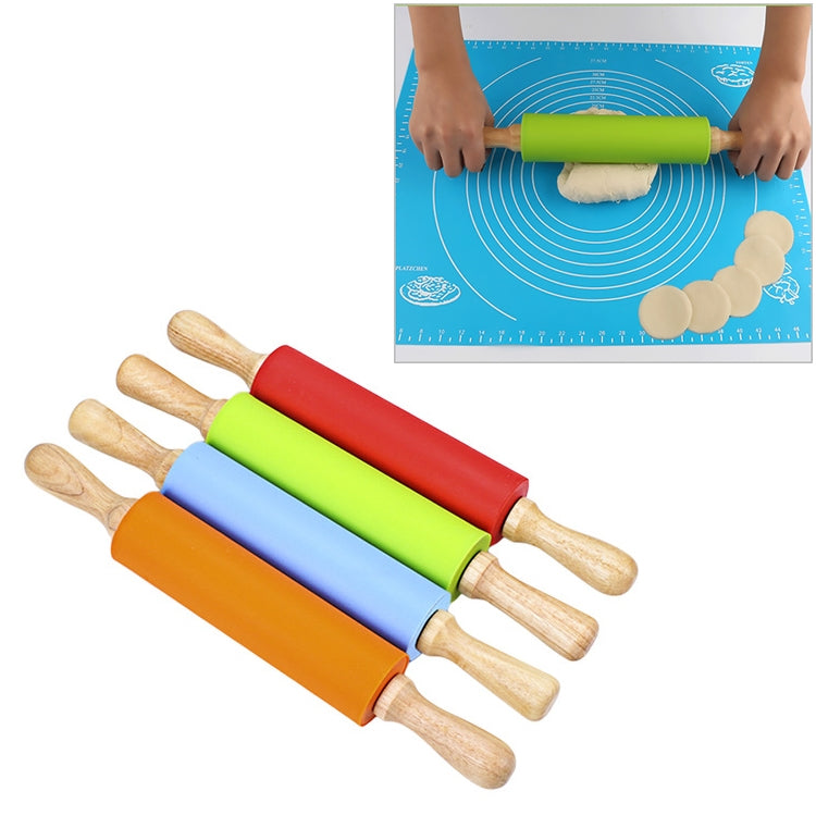 kn055 Solid Wooden Handle Silicone Rolling Pin Non-stick Food Dumpling Stick, Length: 38cm, Random Color Delivery, 38cm 38cm