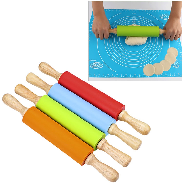 kn055 Solid Wooden Handle Silicone Rolling Pin Non-stick Food Dumpling Stick, Length: 43cm, Random Color Delivery, 43cm 43cm