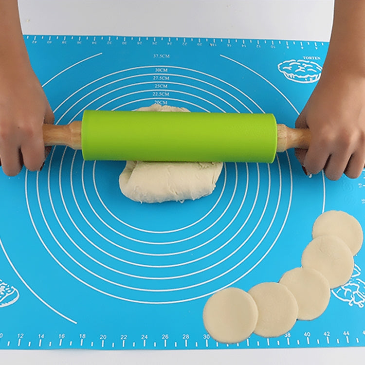 kn055 Solid Wooden Handle Silicone Rolling Pin Non-stick Food Dumpling Stick, Length: 43cm, Random Color Delivery, 43cm