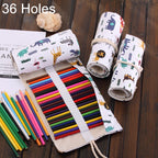 36 Slots Canvas Roll-Up Pencil Case & Pen Wrap Pouch 36 Slots