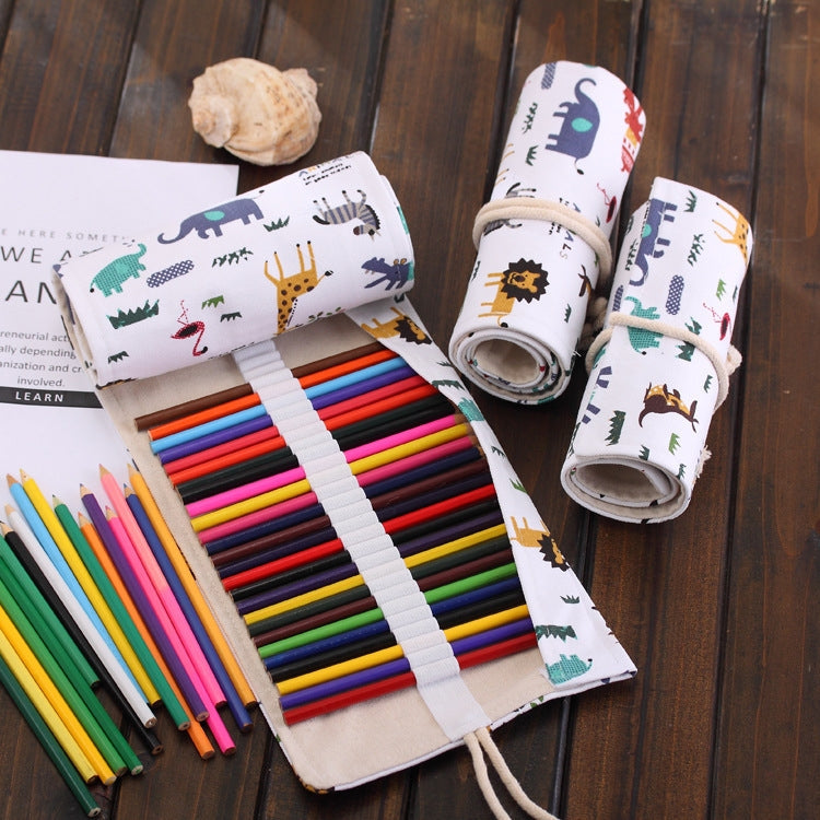 36 Slots Canvas Roll-Up Pencil Case & Pen Wrap Pouch