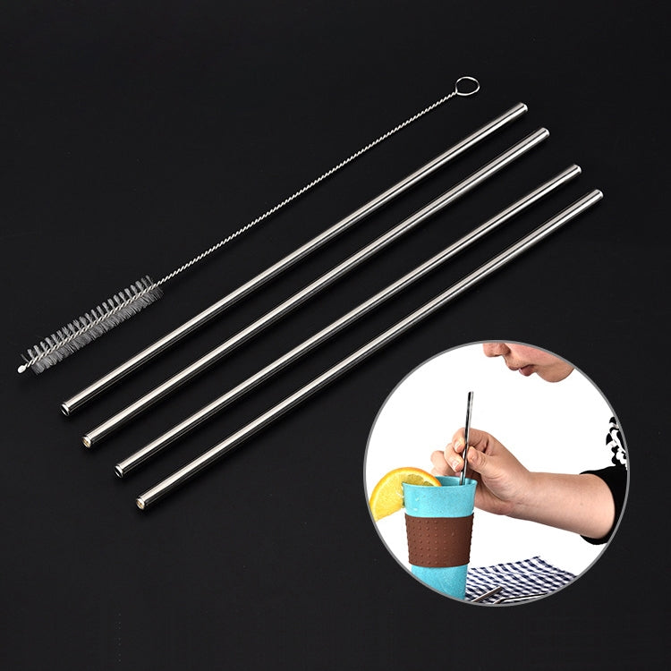 4 PCS Reusable Stainless Steel Drinking Straws + 1 x Cleaner Brush Set Kit, Straight Straight