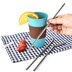 4 PCS Reusable Stainless Steel Drinking Straws + 1 x Cleaner Brush Set Kit, Straight