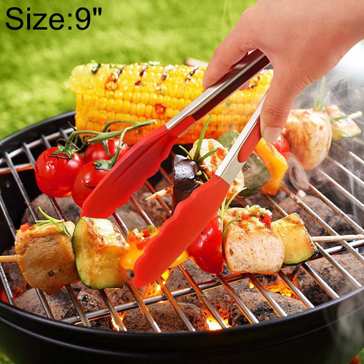 9 inch Silicone Non-slip Food Bread Barbecue BBQ Clip Tongs Kitchen Tools, 9 inch Red – Non-slip 9 inch Red Red