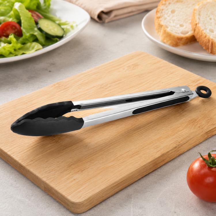 12 inch Silicone Non-slip Food Bread Barbecue BBQ Clip Tongs Kitchen Tools, 12 inch Black, 12 inch Red 12 inch Black Black