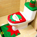 Fancy Christmas Decoration Happy Santa Elf Toilet Seat Cover Rug Bathroom Set, Elf Elf
