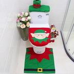 Fancy Christmas Decoration Happy Santa Elf Toilet Seat Cover Rug Bathroom Set, Elf