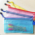 12pcs PVC Mesh Zipper Stationery Bags A5 Random Colours
