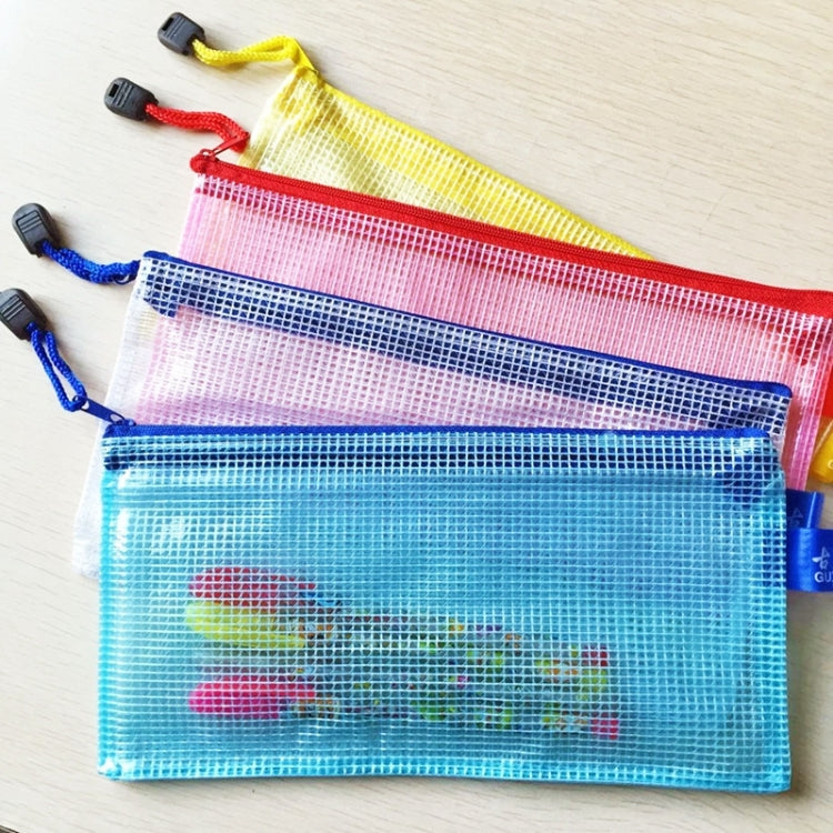 12pcs PVC Mesh Zipper Stationery Bags A5 Random Colours