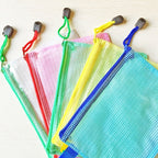 12pcs PVC Mesh Zipper Stationery Bags A5 Random Colours