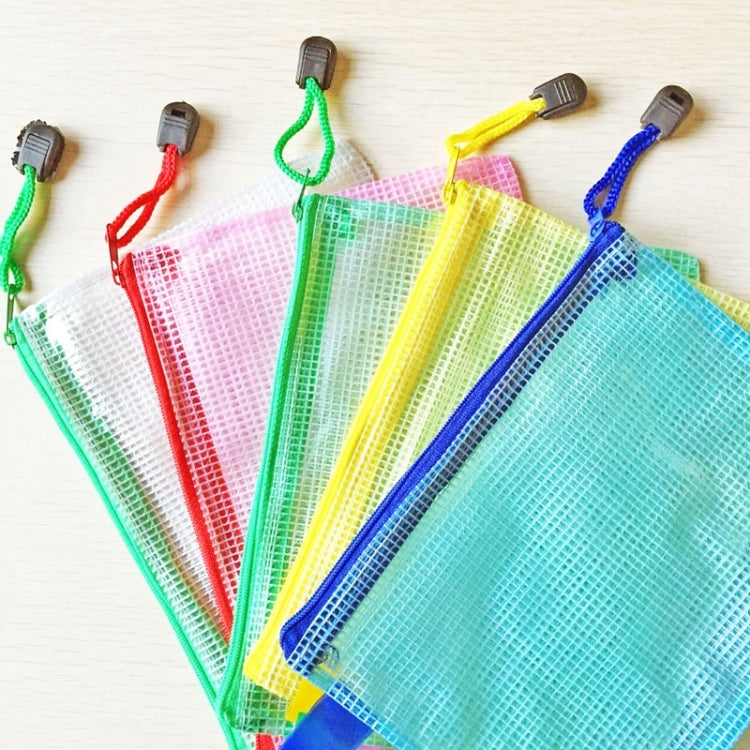 12pcs PVC Mesh Zipper Stationery Bags A5 Random Colours