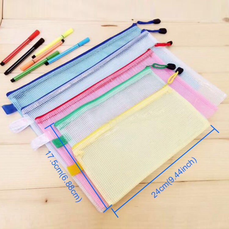12pcs PVC Mesh Zipper Stationery Bags A5 Random Colours