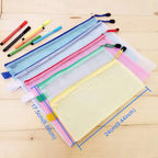 12pcs PVC Mesh Zipper Stationery Bags A5 Random Colours