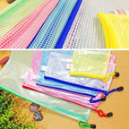 12pcs PVC Mesh Zipper Stationery Bags A5 Random Colours