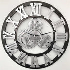 Retro Wooden Round Single-sided Gear Clock Rome Number Wall Clock, Diameter: 70cm, Rome Number 70cm, Rome Number 70cm Rome Number 70cm Silver
