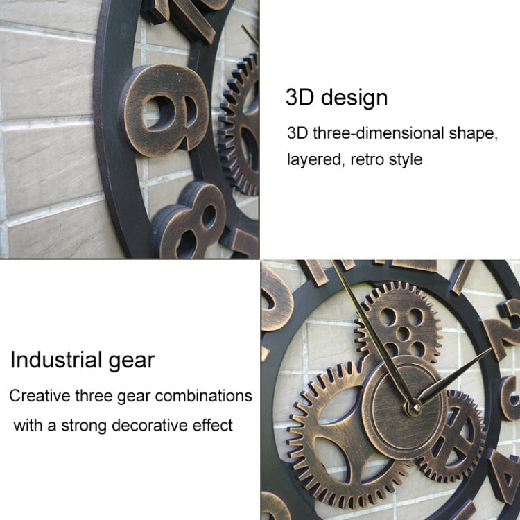Retro Wooden Round Single-sided Gear Clock Rome Number Wall Clock, Diameter: 70cm, Rome Number 70cm, Rome Number 70cm